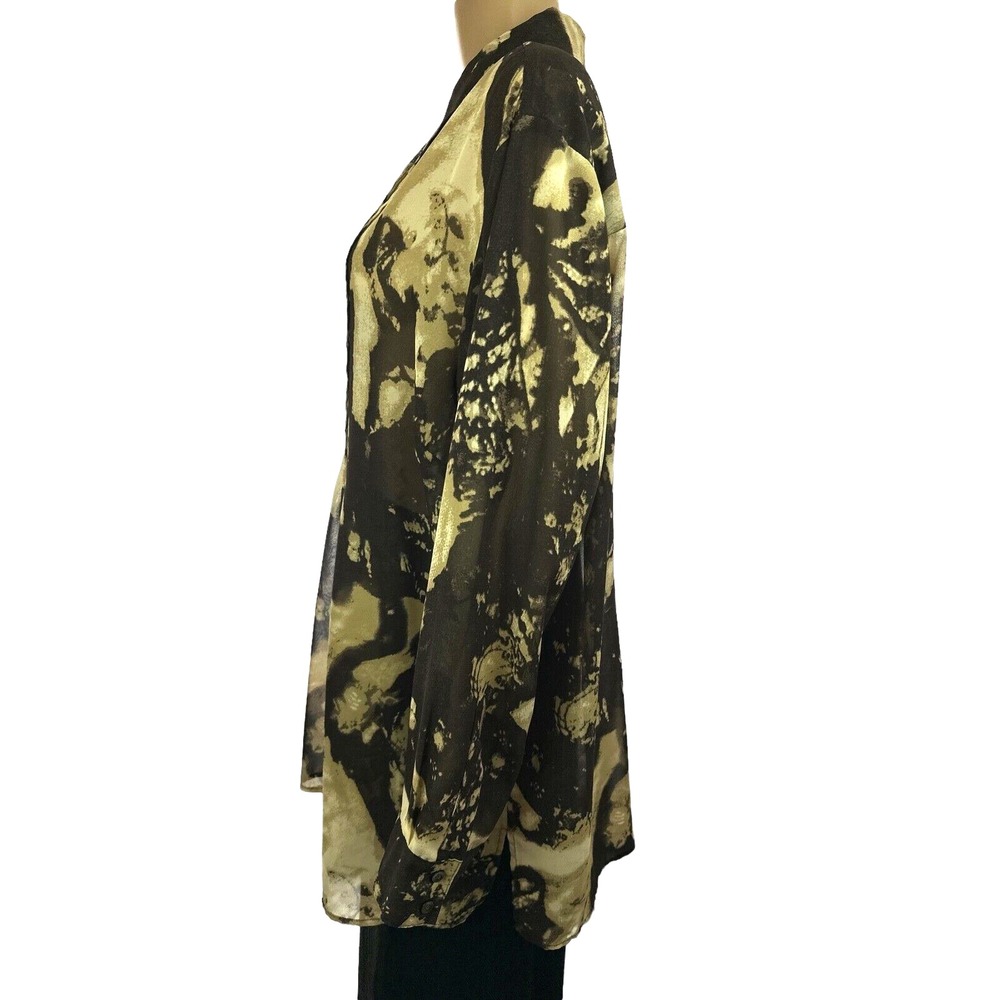 Chaus Blouse Size 20W Collared Button-Up Sheer Light & Dark Brown Polyester - Picture 3 of 5